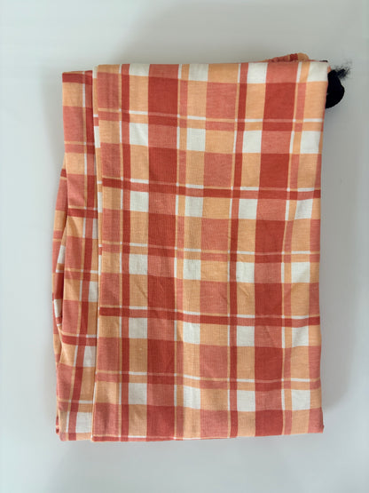 Peach Plaid Check Print Women Night Pant