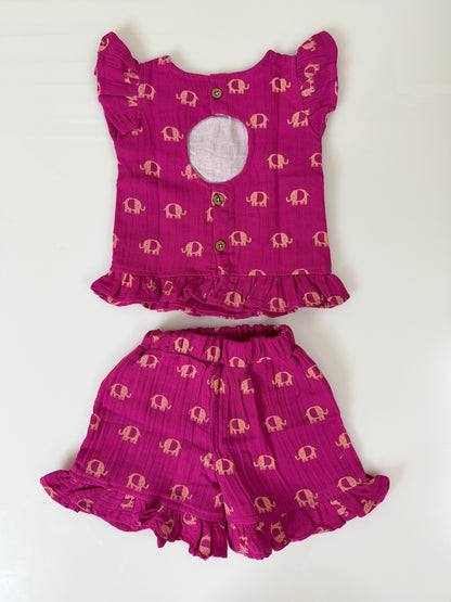 Pink Elephant Print Top and Shorts Coords