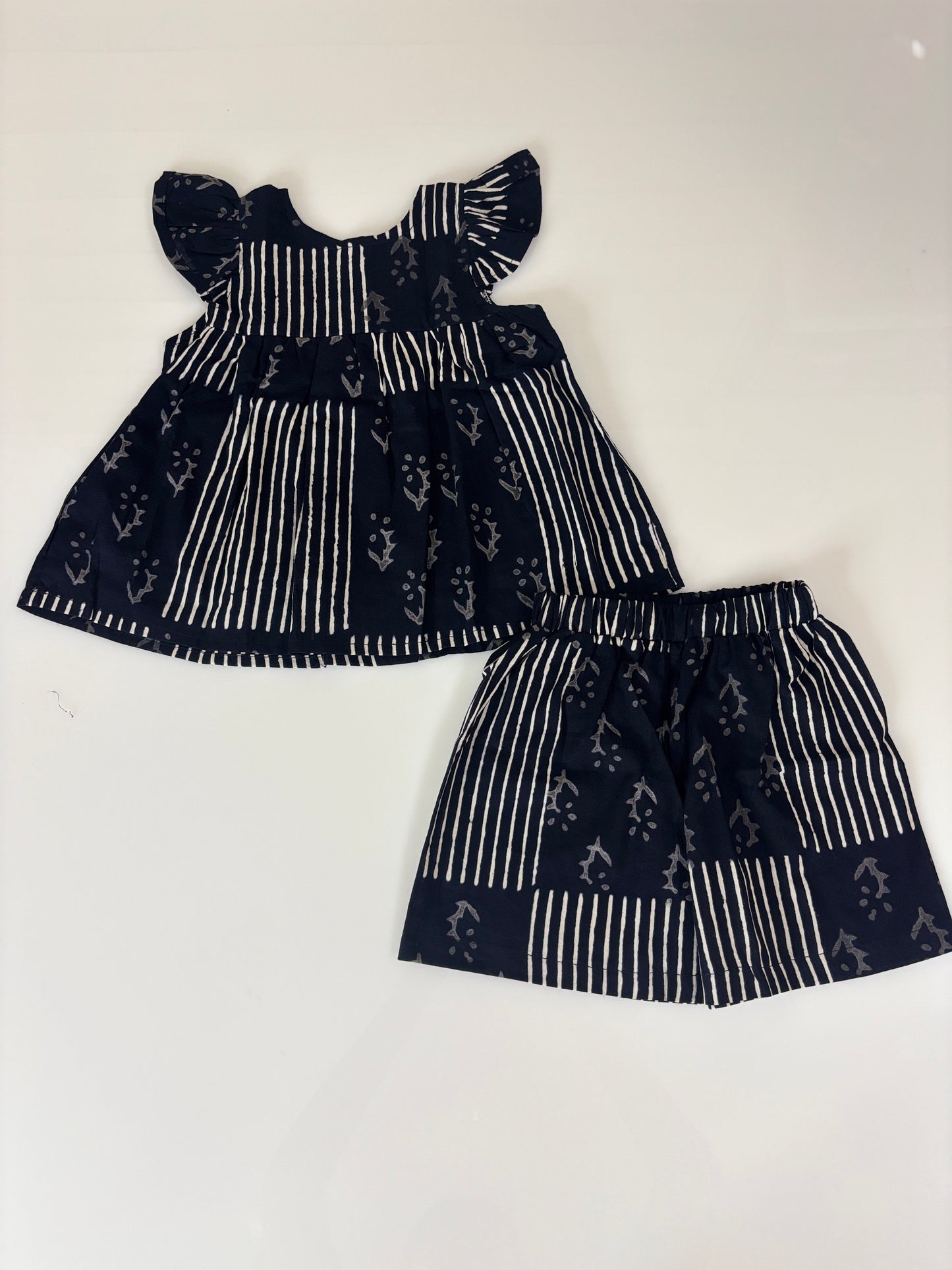 Black Striped Printed Kids Top and Shorts Set