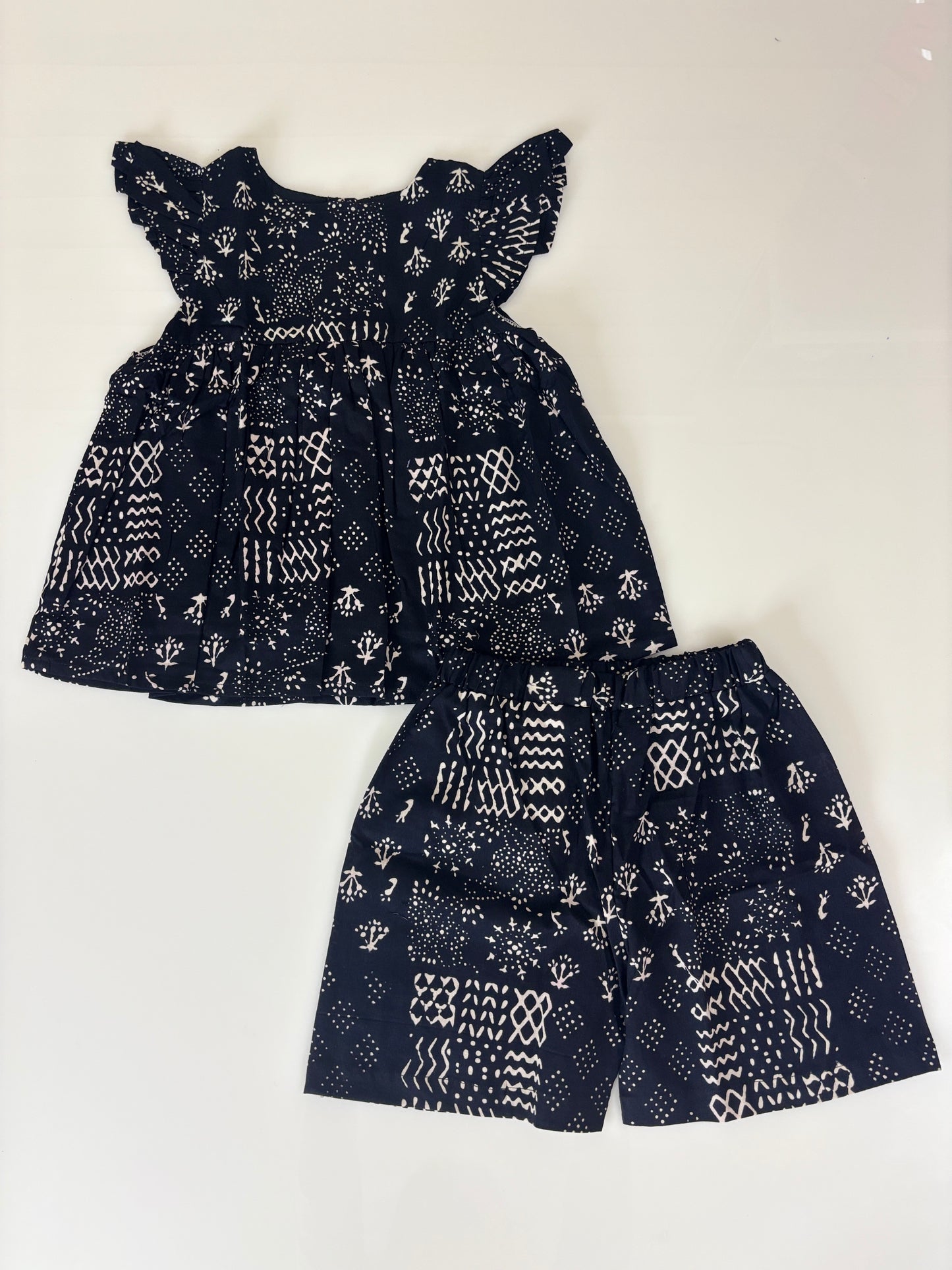 Black Ethnic Printed Kids Top and Shorts Set