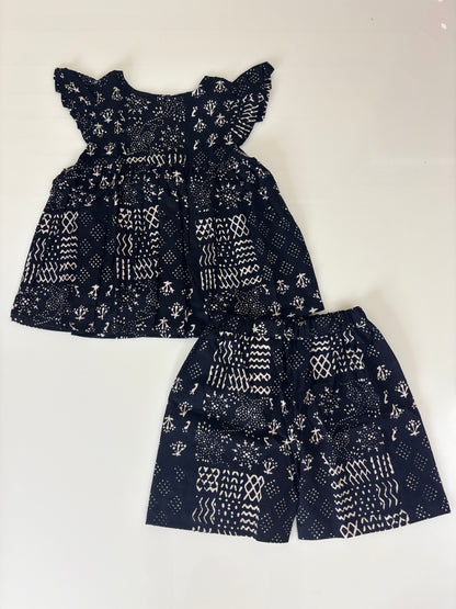 Black Ethnic Printed Kids Top and Shorts Set