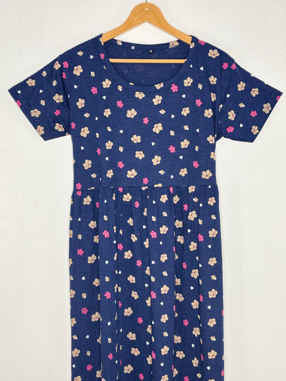 Navy Blue Floral Print Lounge Frock