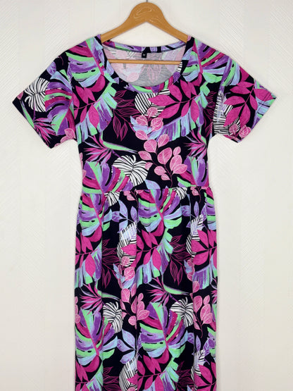 Black Tropical Leaf Print Lounge Frock