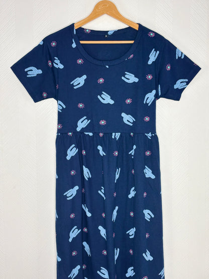Navy Blue Cactus Print Lounge Frock