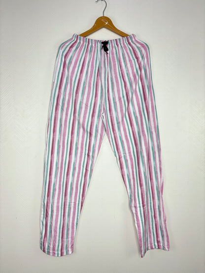 Pink Green Stripe Print Women Night Pant