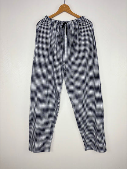 Navy Blue Checkered Print Women Night Pant