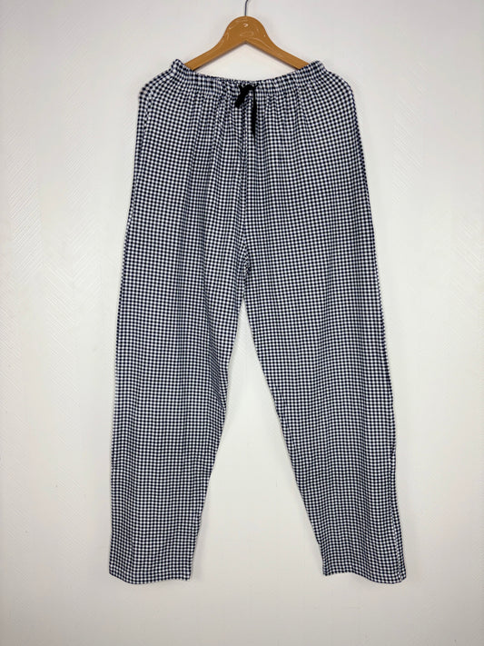 Navy Blue Checkered Print Women Night Pant