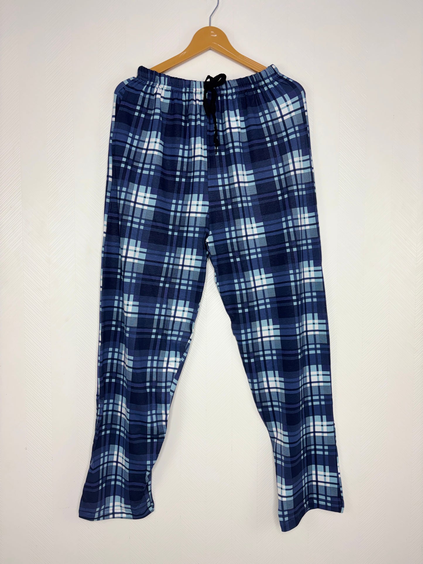 Navy Blue Plaid Check Print Women Night Pant