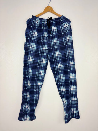 Navy Blue Plaid Check Print Women Night Pant