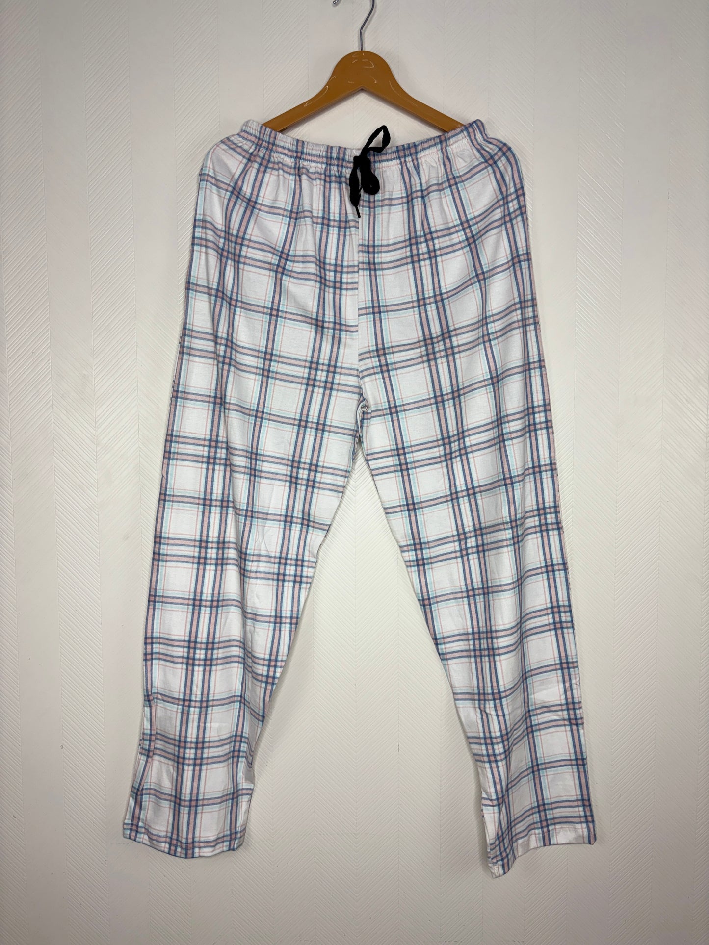 White Blue Pink Check Print Women Night Pant