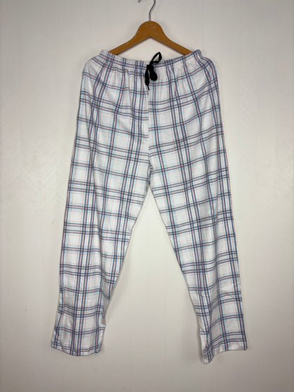 White Blue Pink Check Print Women Night Pant