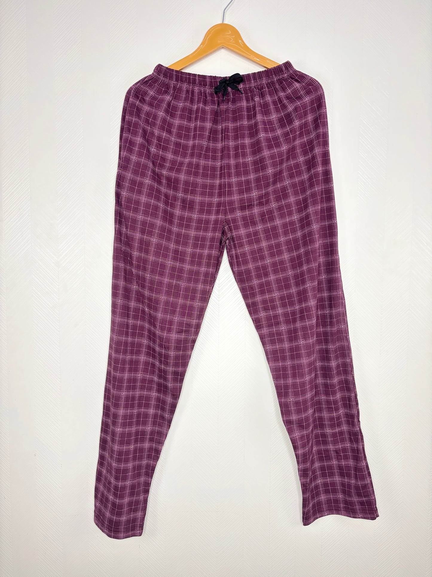 Purple Windowpane Check Print Women Night Pant
