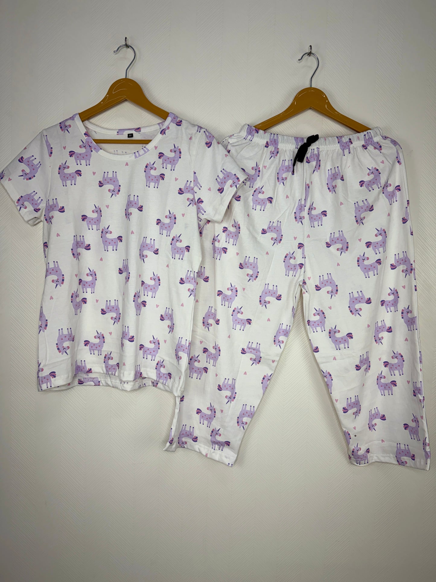 White Unicorn Print T-Shirt and 3/4th Coords