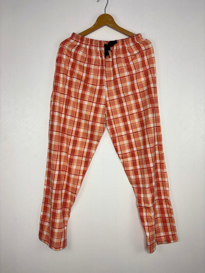 Peach Plaid Check Print Women Night Pant