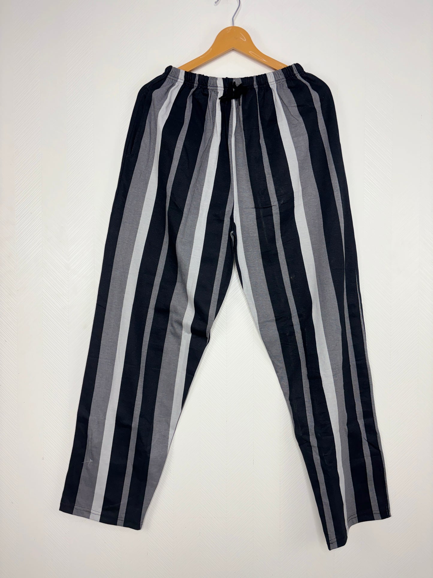 Black Grey Stripe Print Women Night Pant