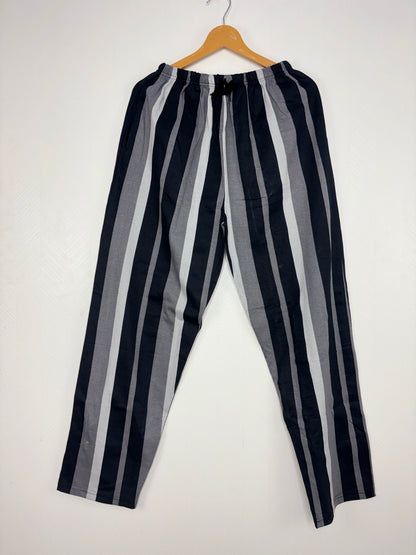 Black Grey Stripe Print Women Night Pant