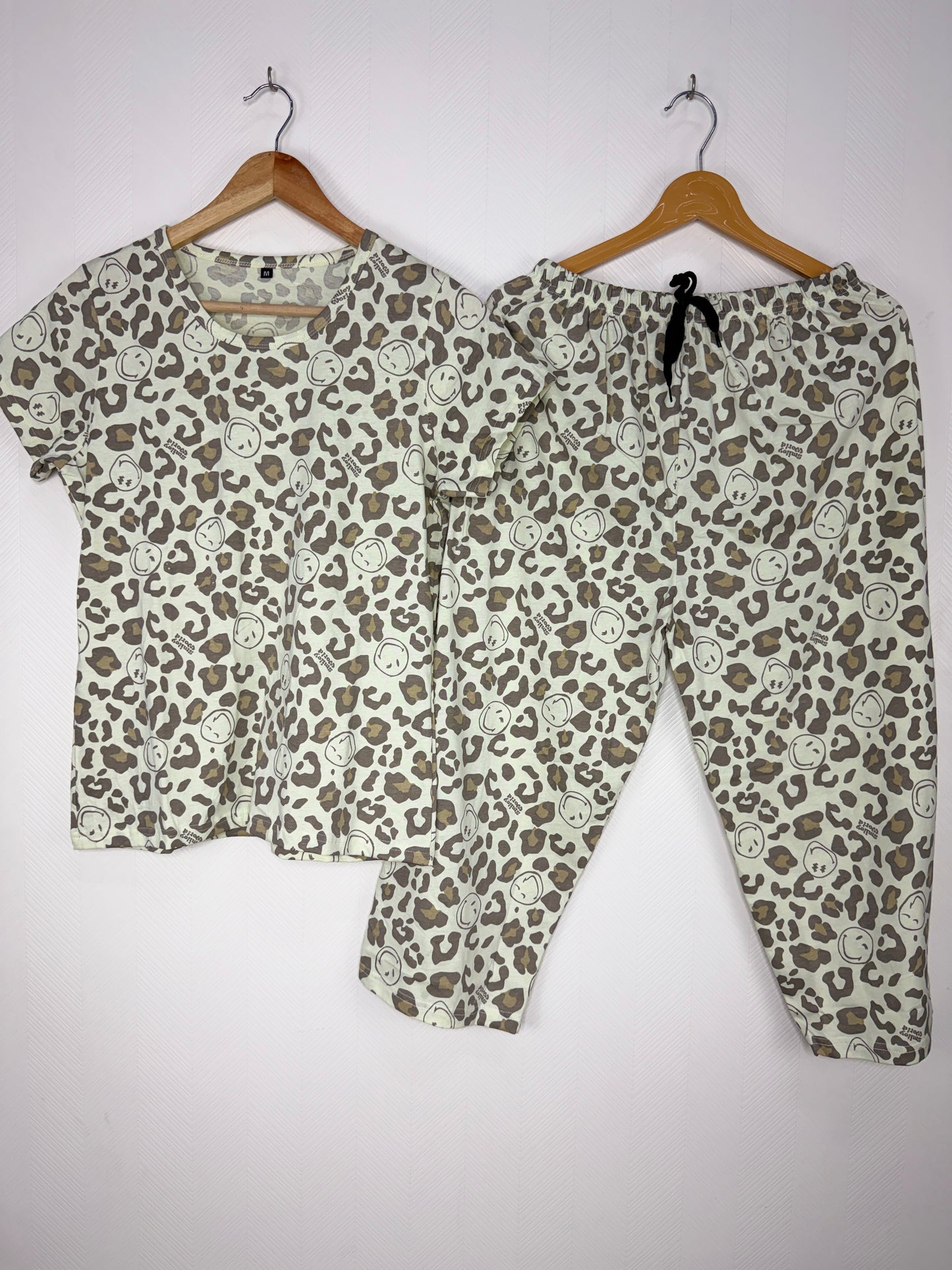 Cream Leopard Print T-Shirt and 3/4th Coords