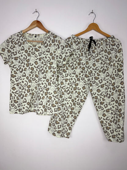 Cream Leopard Print T-Shirt and 3/4th Coords