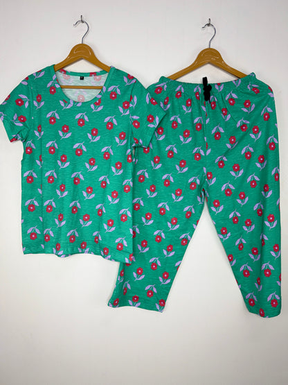 Green Floral Print T-Shirt and 3/4th Coords