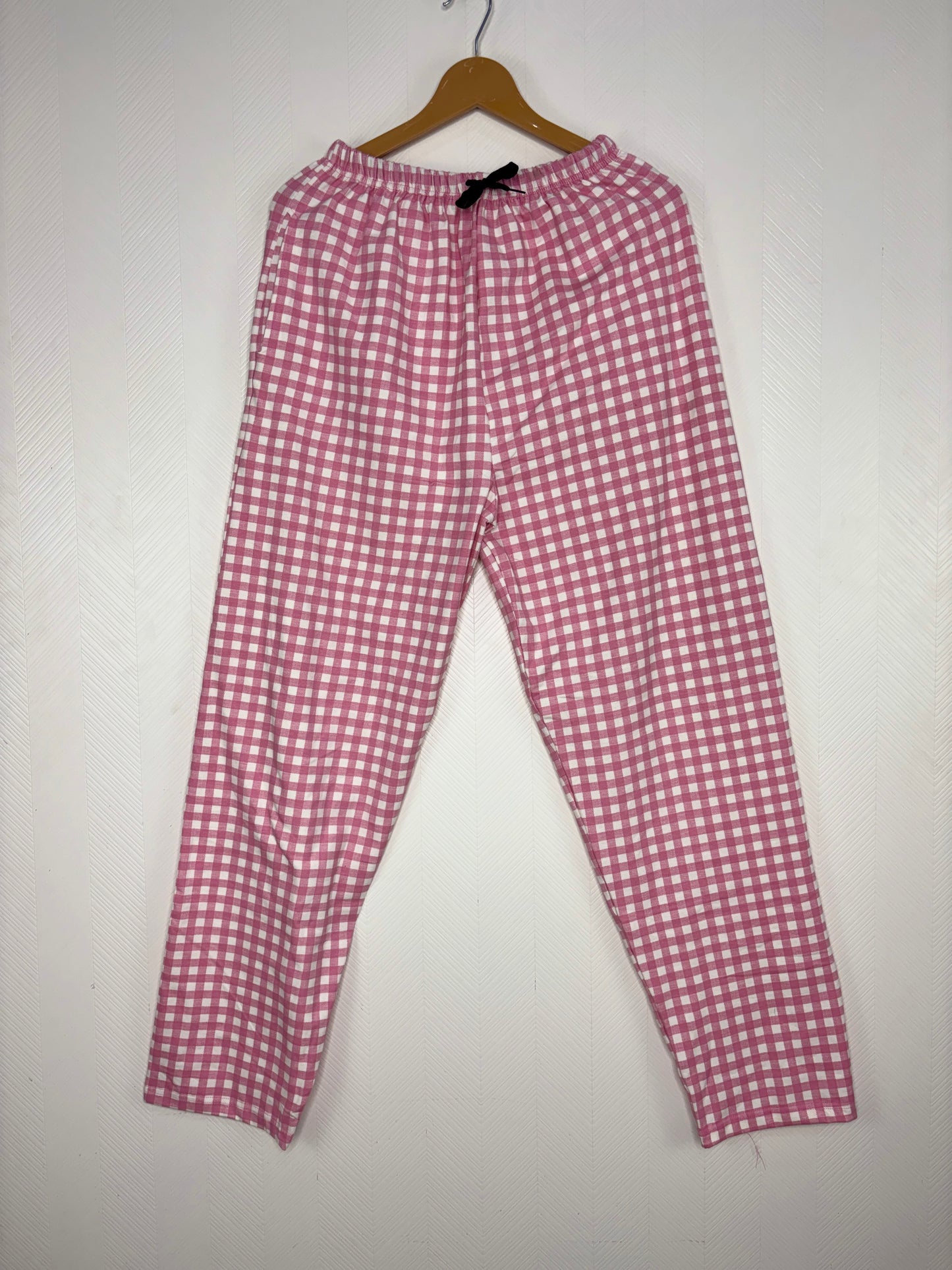 Pink Checkered Print Women Night Pant