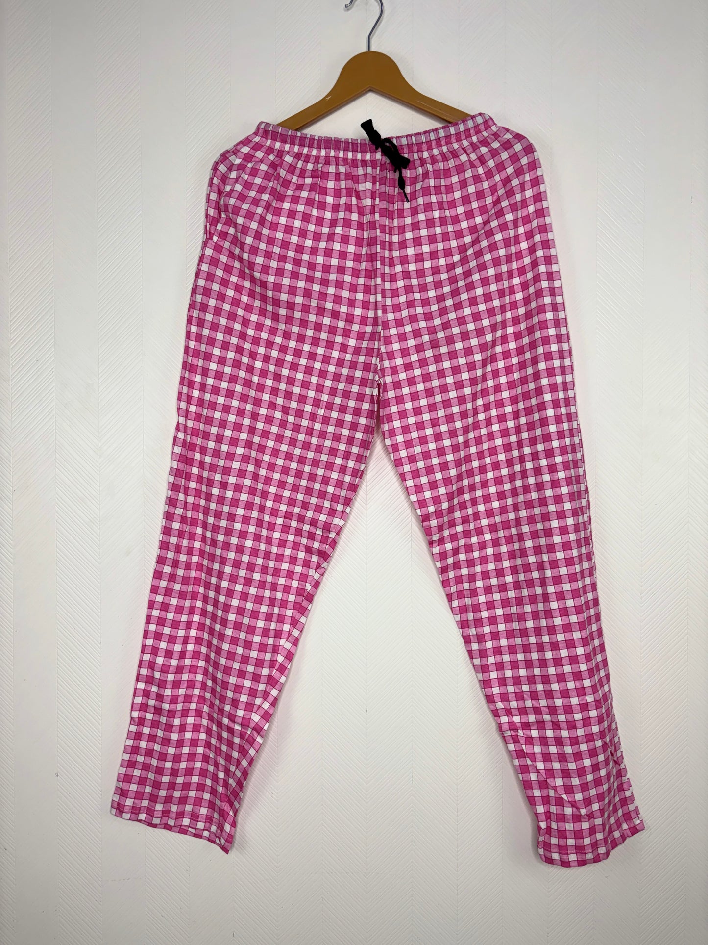 Pink Checkered Print Women Night Pant