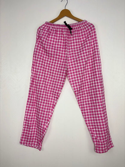 Pink Checkered Print Women Night Pant