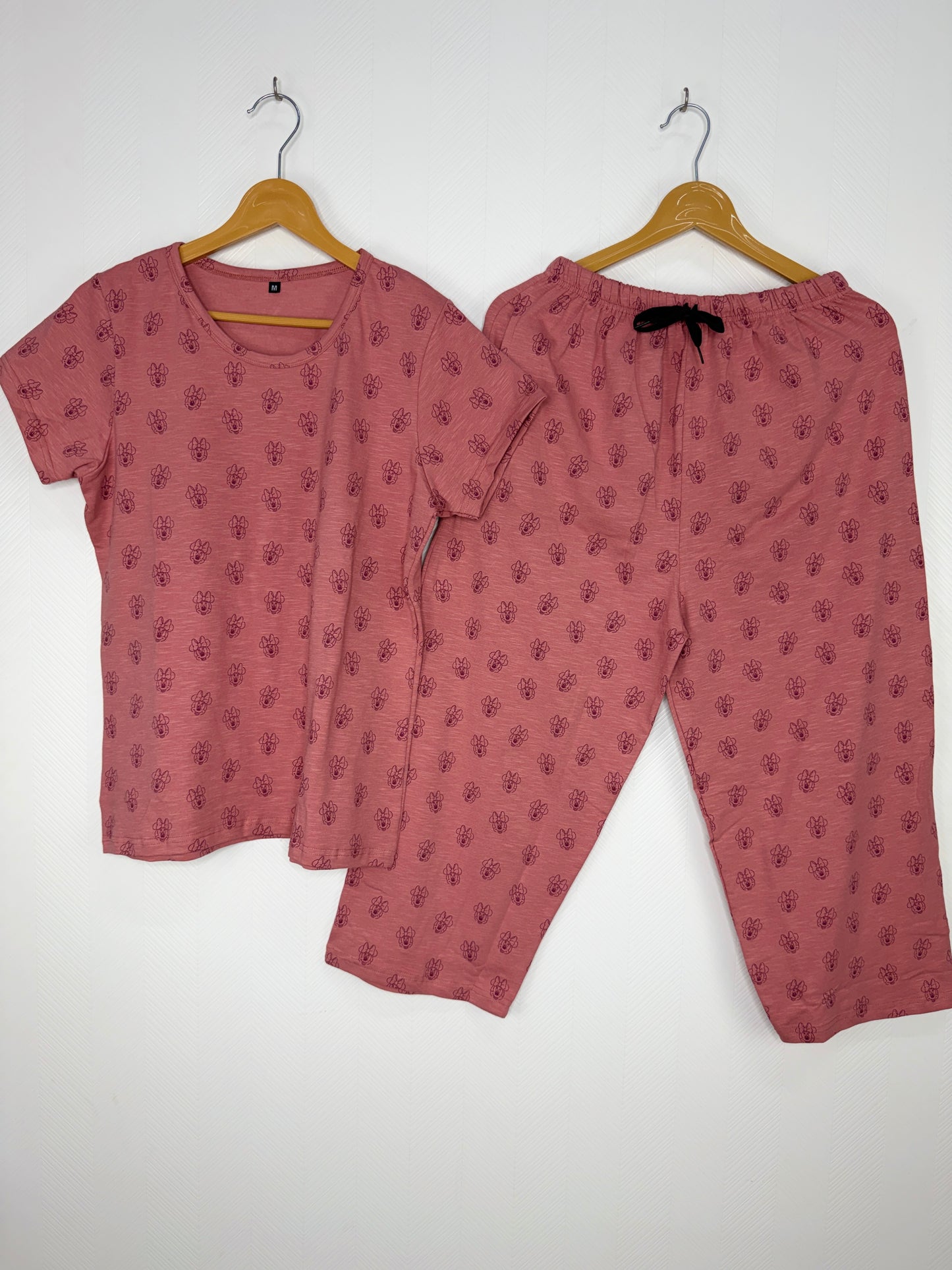 Dusty Pink Minnie Print T-Shirt and 3/4th Coords