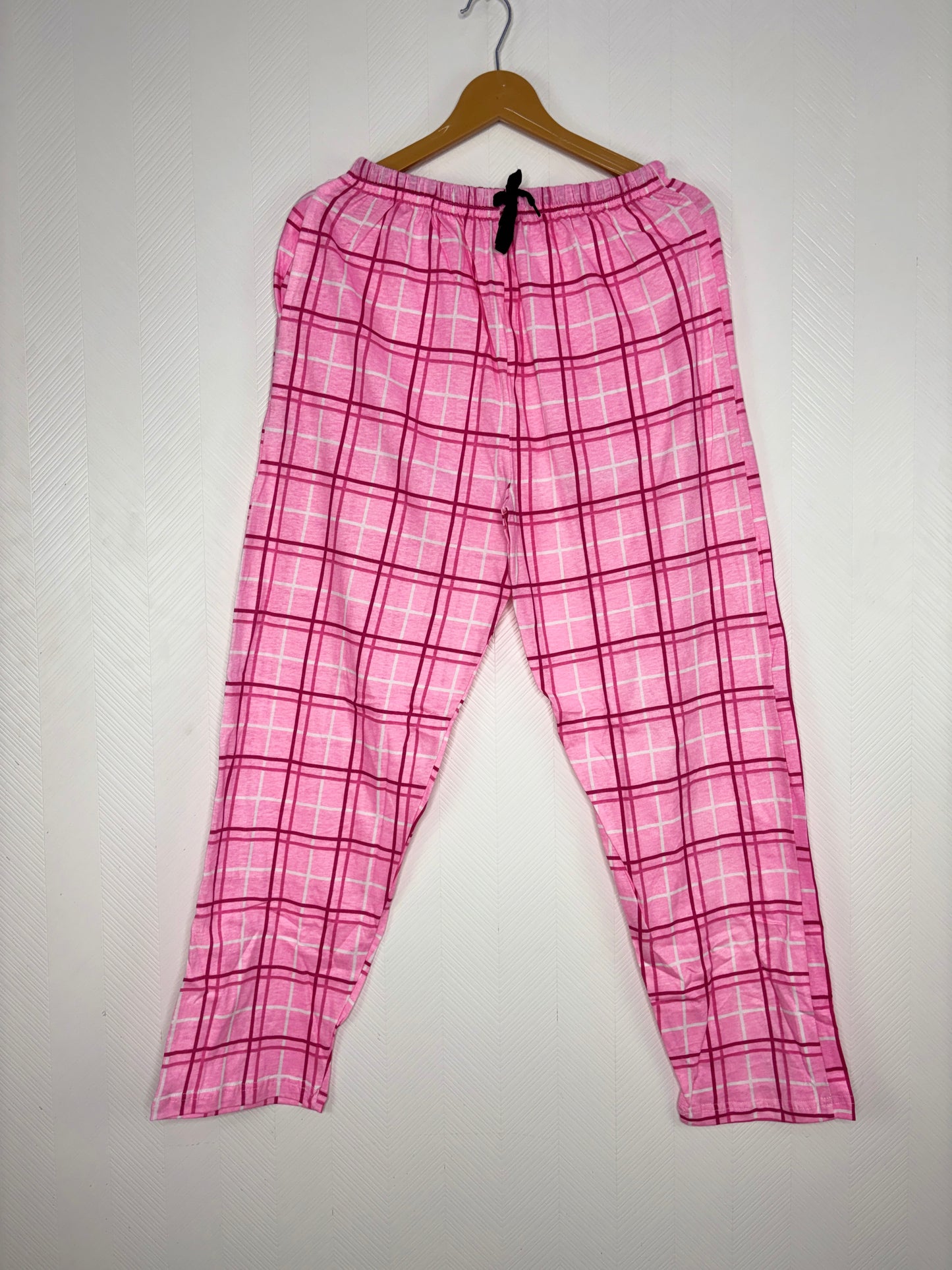Pink Windowpane Check Print Women Night Pant