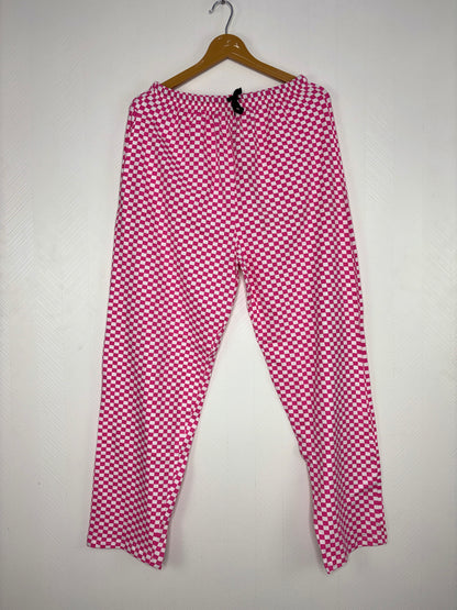 Pink Checkerboard Print Women Night Pant