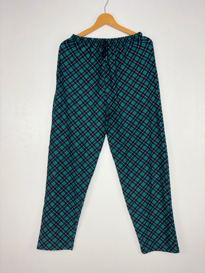 Teal Blue Argyle Check Print Women Night Pant