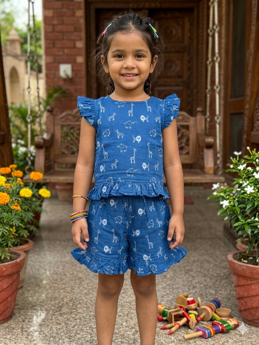 Blue Animal Print Top and Shorts Coords