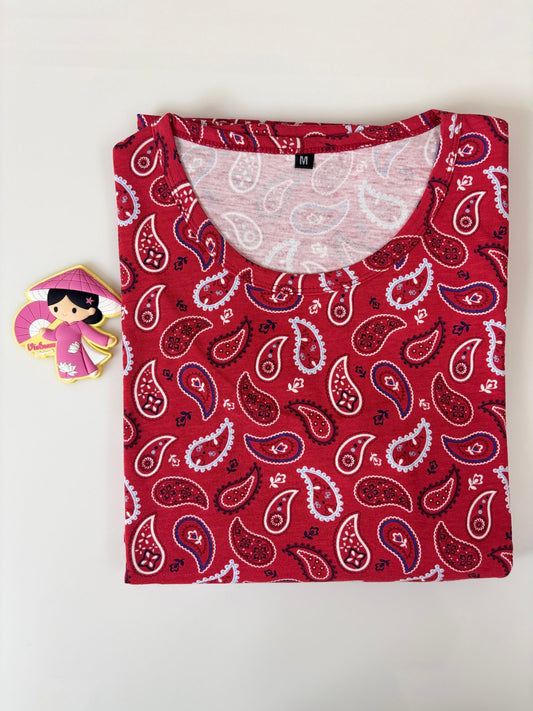 Cotton Fabric Red Paisley Printed Maternity Maxi