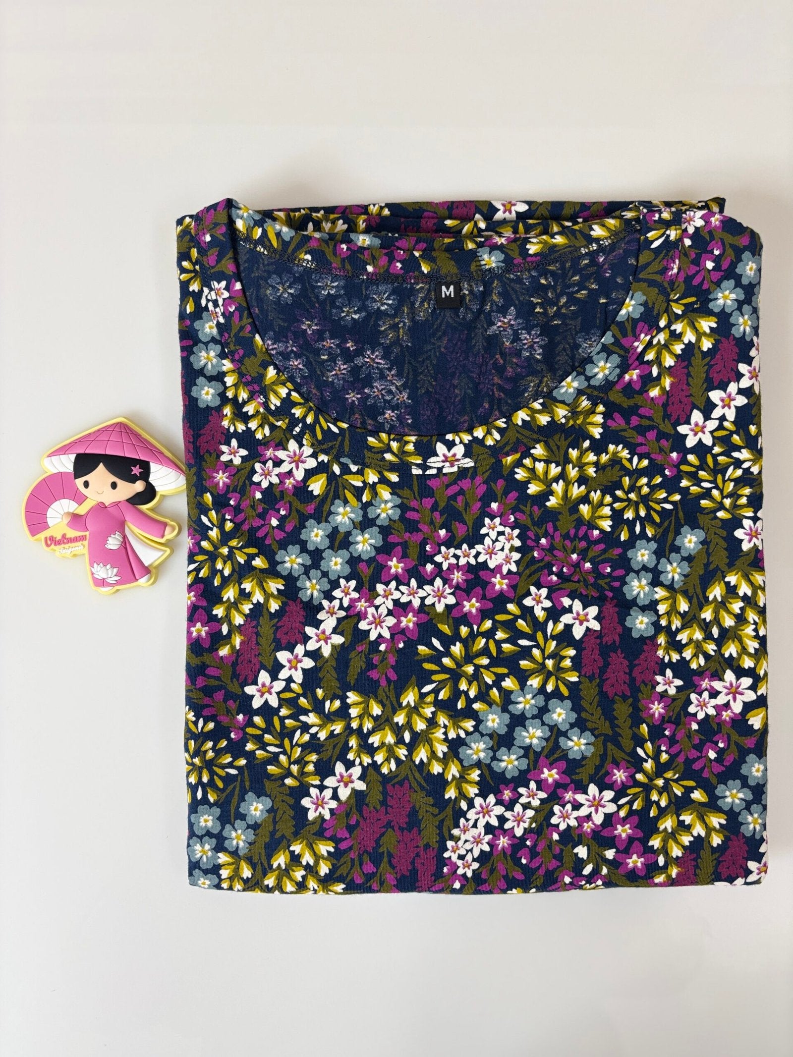 Cotton Fabric Navy Blue Small Floral Printed Maternity Maxi