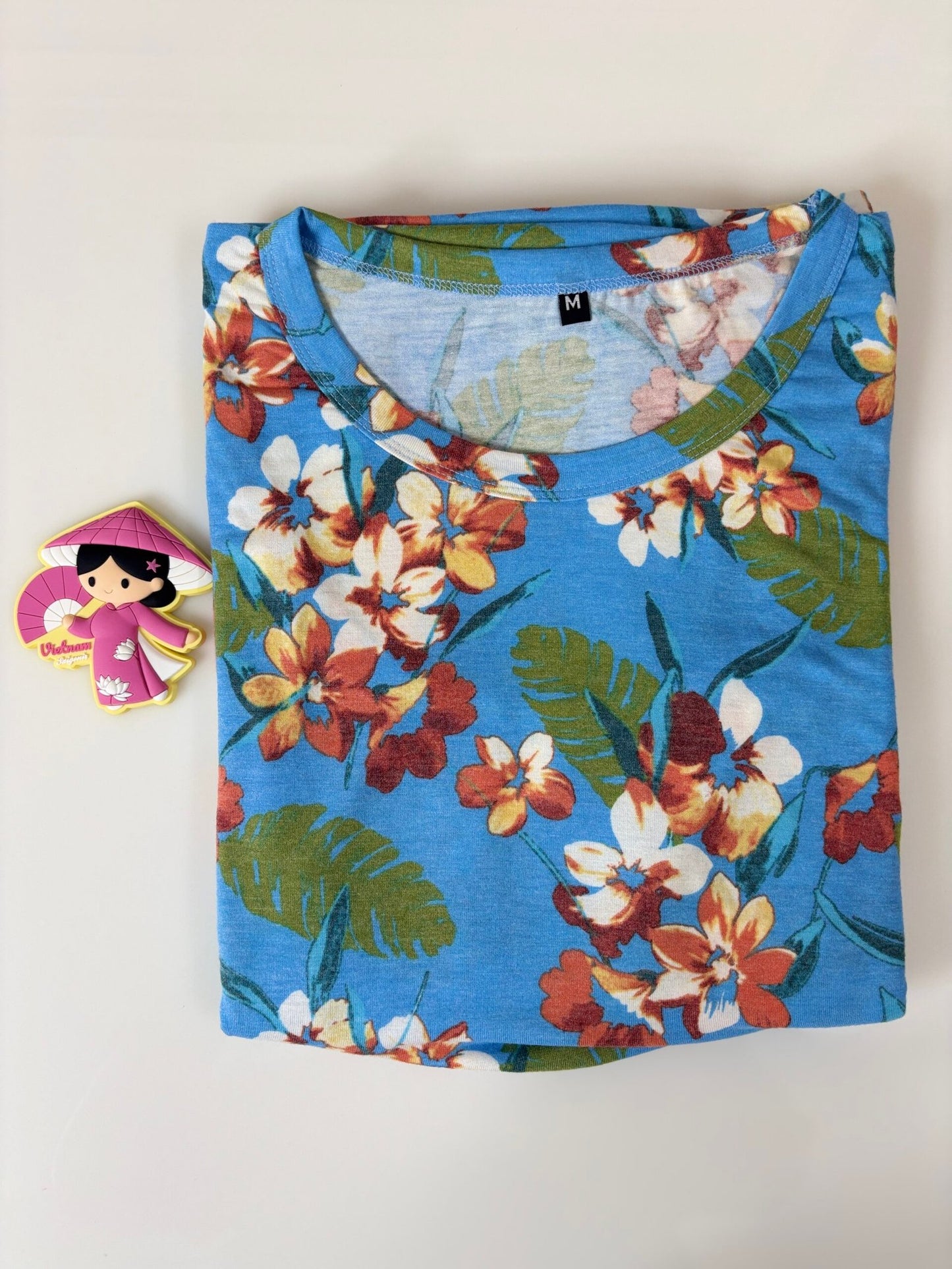 Cotton Fabric Sky Blue Leaf with Floral Printed Maternity Maxi