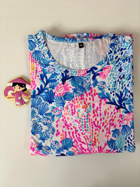 Cotton Fabric Pink and Blue Coral-Bay Printed Maternity Maxi