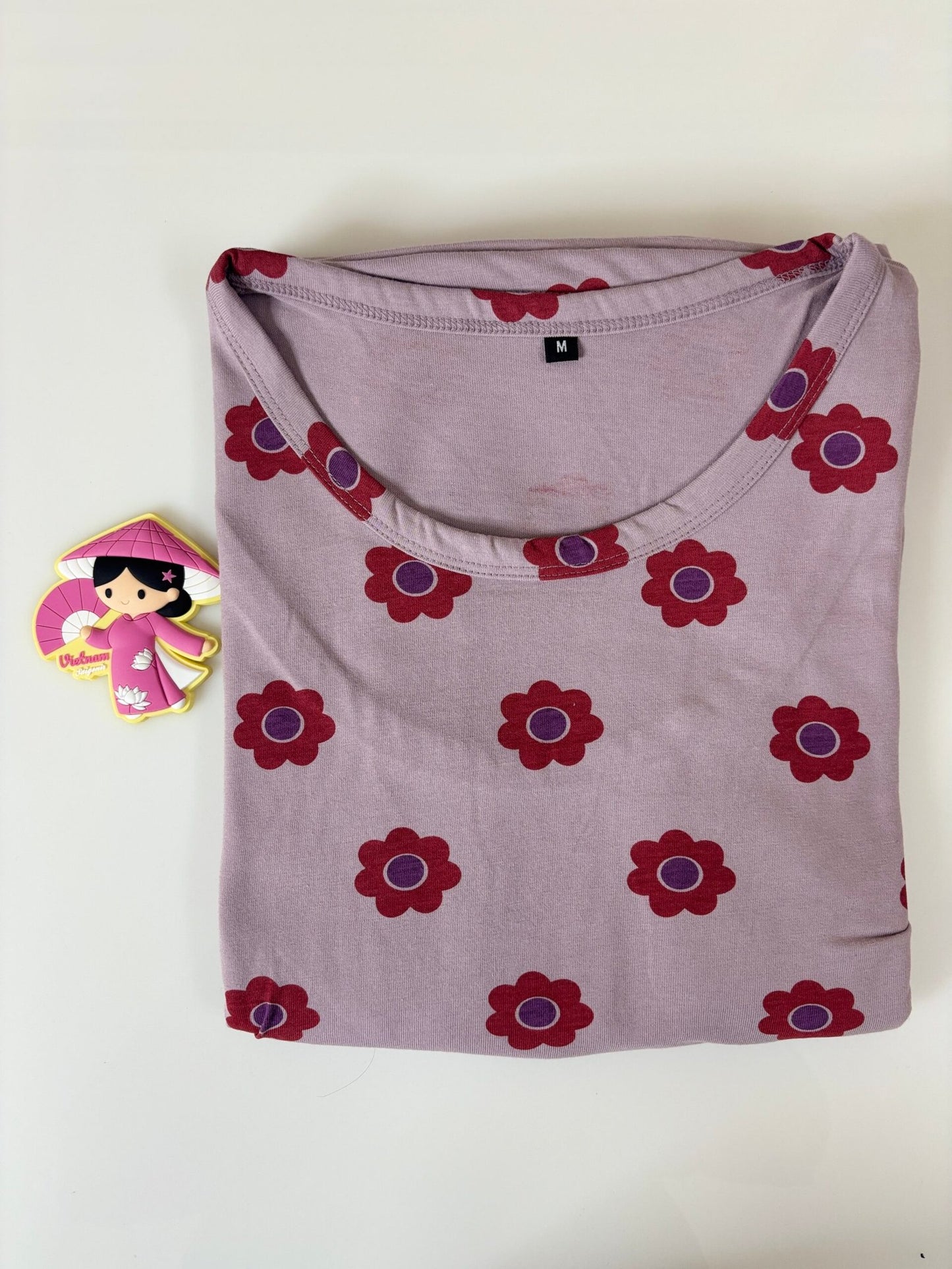 Cotton Fabric Light Purple with Red Floral Printed Maternity Maxi