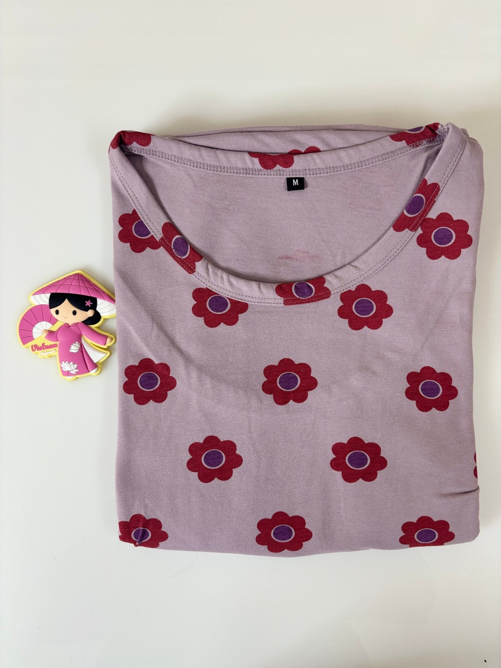 Cotton Fabric Light Purple with Red Floral Printed Maternity Maxi