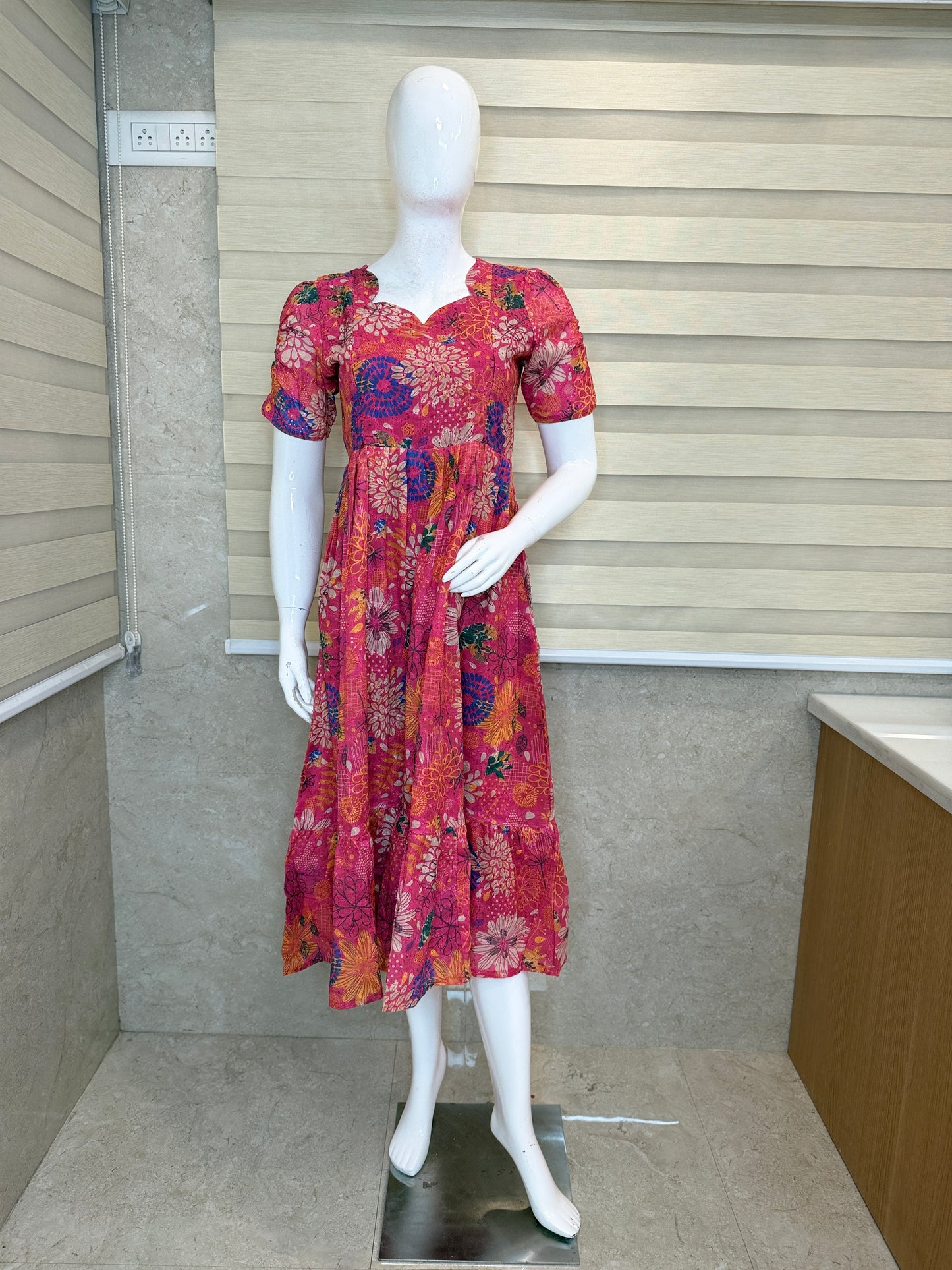 Pink Floral Print Hakoba Feeding Maxi