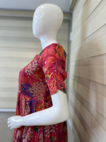 Pink Floral Print Hakoba Feeding Maxi