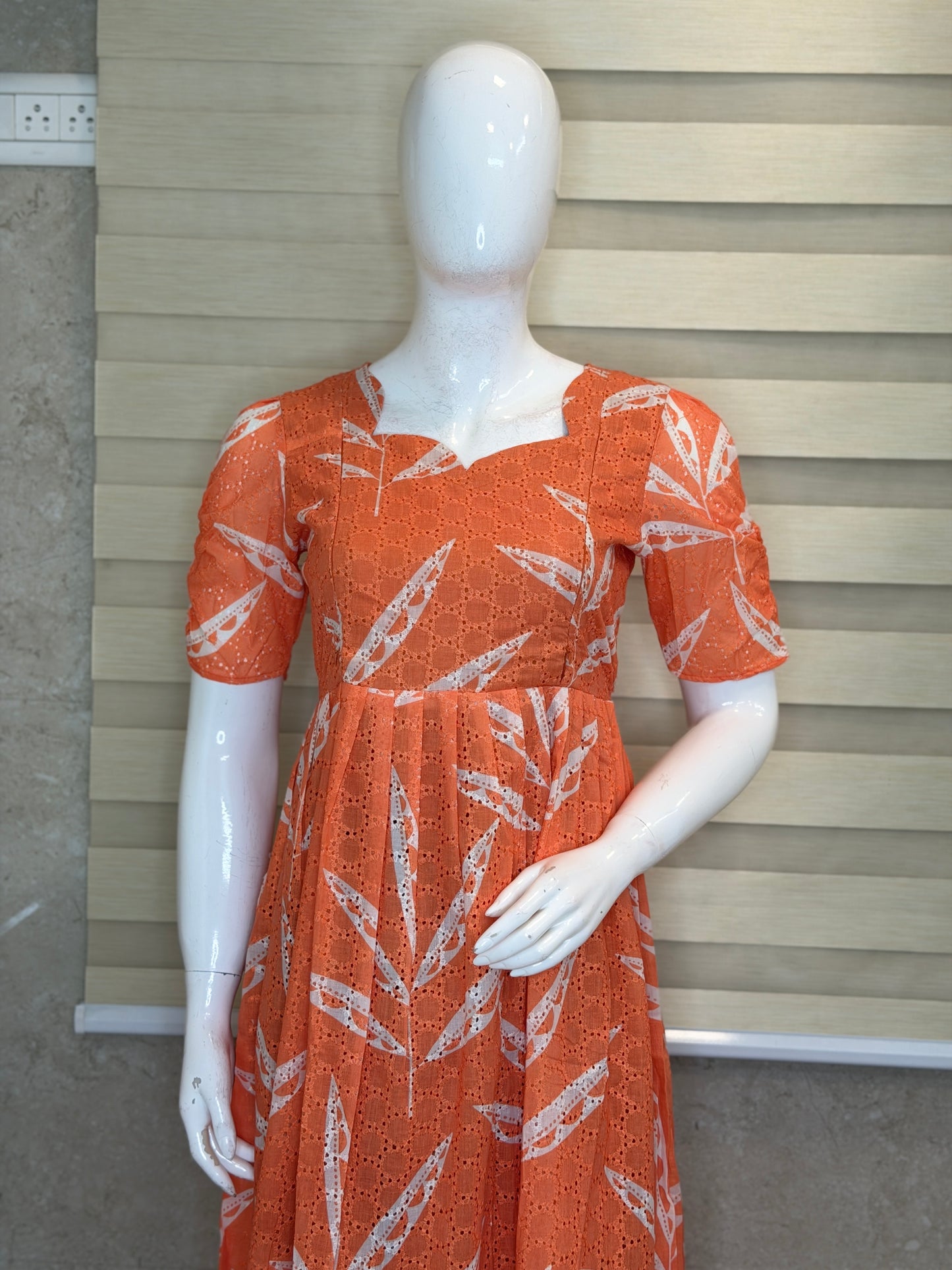 Peach Leaf Print Hakoba Feeding Maxi