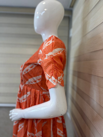 Peach Leaf Print Hakoba Feeding Maxi