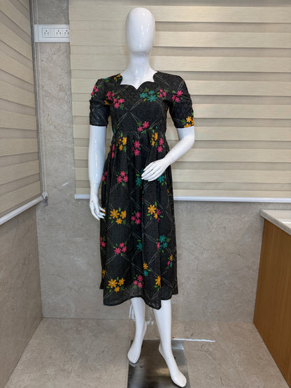 Grey Floral Print Hakoba Feeding Maxi