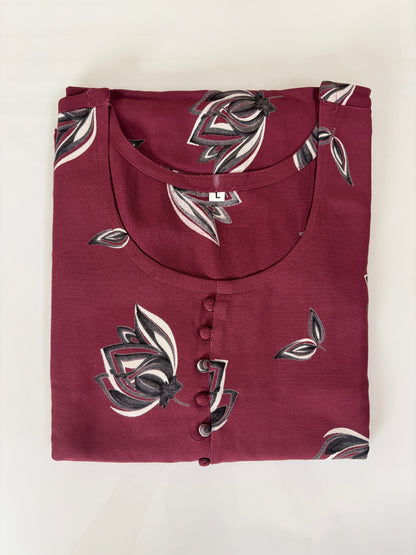 Rustic Maroon Vintage Leaf Budget Friendly Frock
