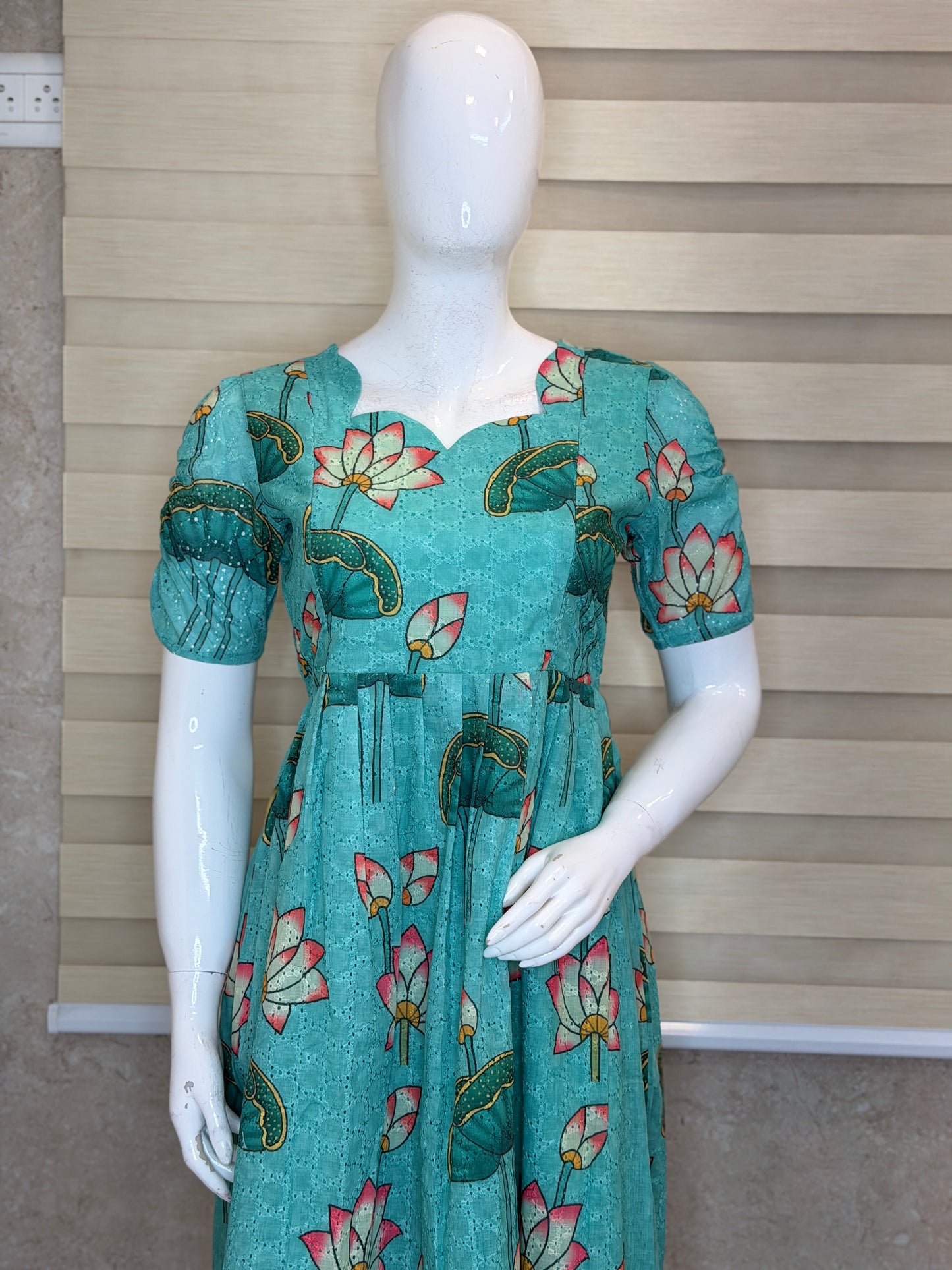 Turquoise Lotus Print Hakoba Feeding Maxi