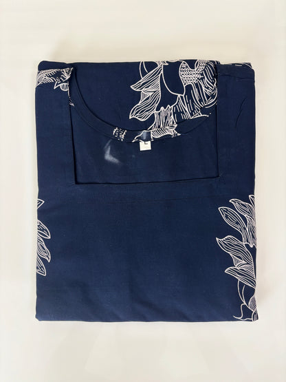 Deep Navy Blue Silver Bloom Budget Friendly Frock