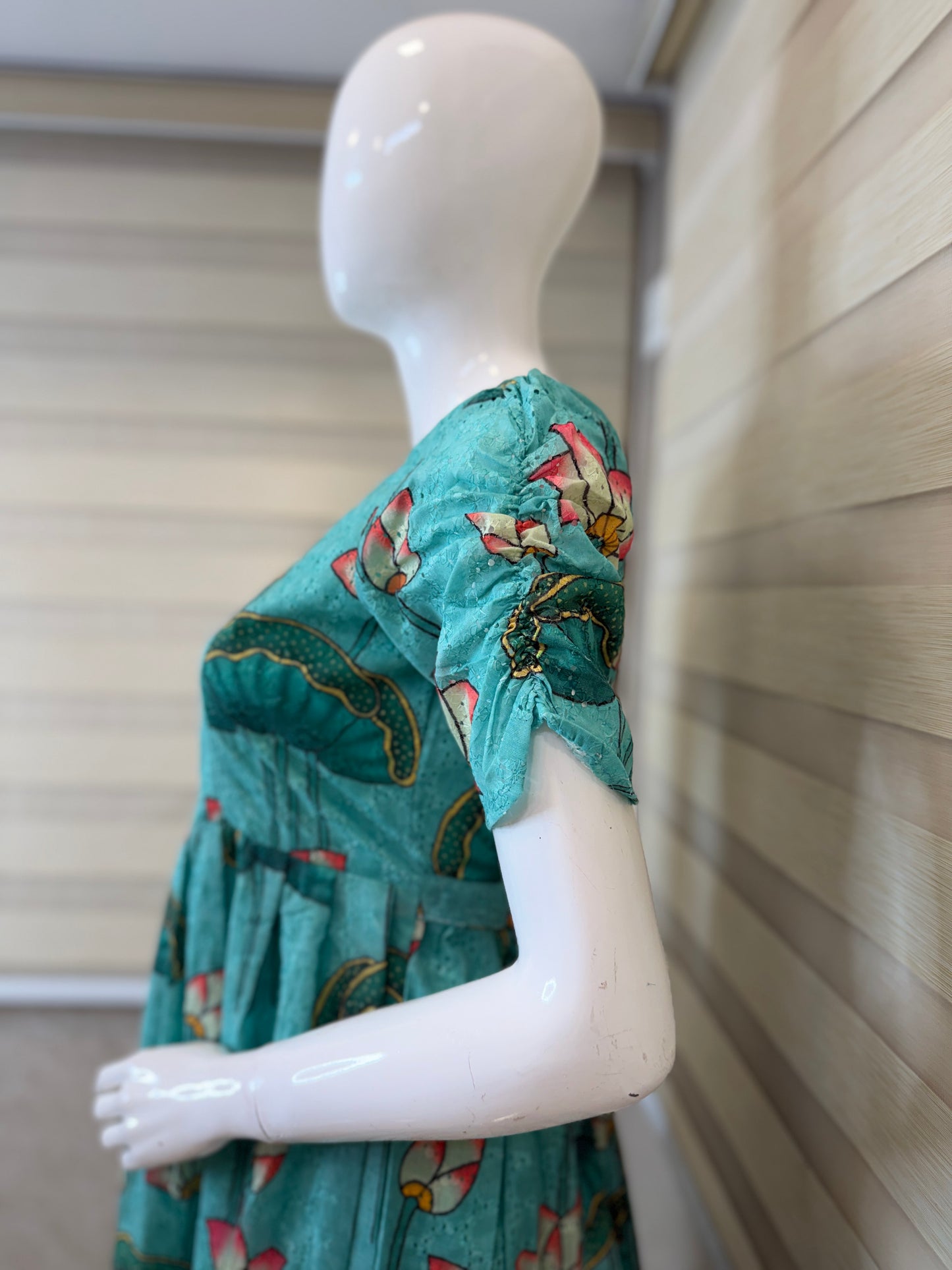 Turquoise Lotus Print Hakoba Feeding Maxi