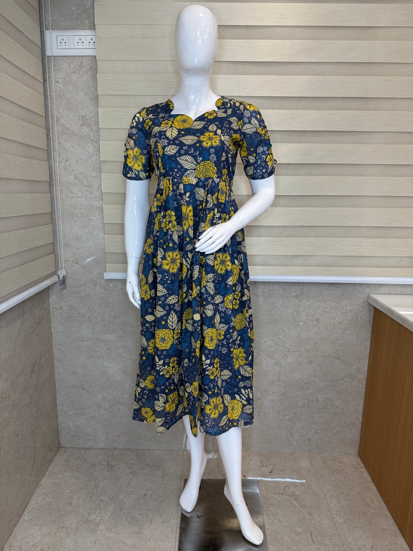 Blue Floral Print Hakoba Feeding Maxi