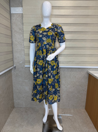 Blue Floral Print Hakoba Feeding Maxi