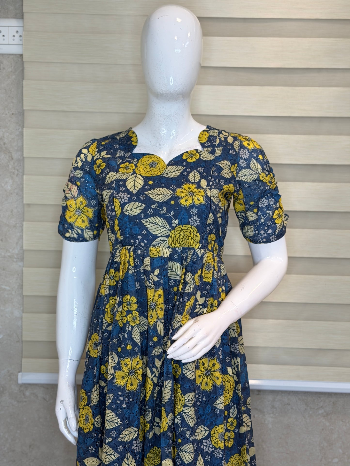 Blue Floral Print Hakoba Feeding Maxi