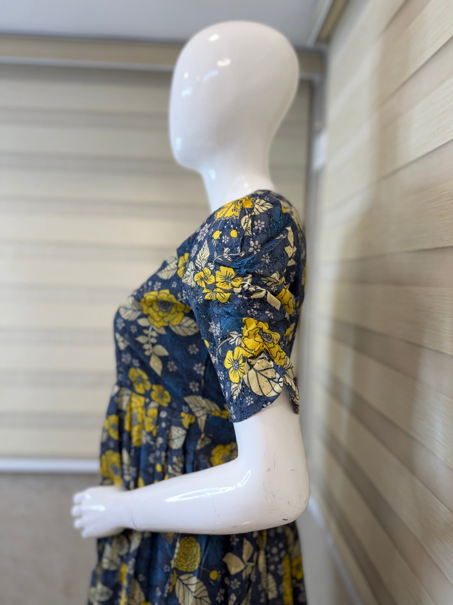 Blue Floral Print Hakoba Feeding Maxi